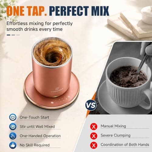 Self Heated Stirring Mugs Set of 2, 10oz Coffee Cups Warmer, Black & Rose - Thumbnail 2
