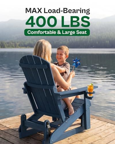 Kibaso 3-Position Adjustable Adirondack Chair with Cup Holder, HDPE All-Weather Outdoor Glider Chair, Wood-Grain Fire Pit Chairs for Pool, Yard, Deck (Blue) - Thumbnail 5