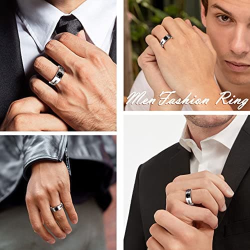 Bestyle Men's Classic Black Onyx Band Ring Gemstone Ring Platinum Gold Plated Silver Wedding Engagement Anniversay Fashion Promise Band Ring, Size 8 - Thumbnail 3