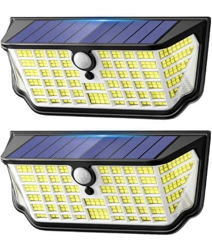 Solar Motion Sensor Lights Outdoor 2Pack, 4500LM & 300° Wide Motion Sensor, 7000K Solar Flood Lights Larger 2800mAh, 3 Lighting Modes Solar Security Spot Lights Waterproof for Fence Wall Yard Deck