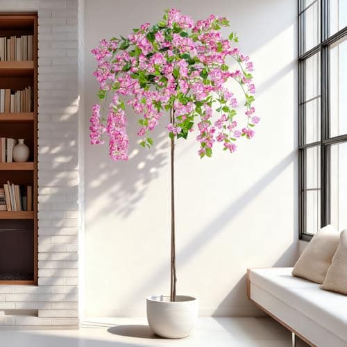 Erimda 6FT Artificial Bougainvillea Tree Artificial Tree Tall Potted Fake Bougainvillea Trees for Outdoor Indoor Lifelike Potted Faux Plants with Wood Trunk and Flowers Office Wedding Home Decor - Image 1