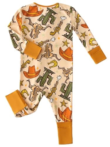 Joonberry Unisex Baby Bamboo Viscose Long Sleeve Romper, Cute Prints Zipper Footless Jumpsuit, Toddler One-Piece Outfits(Western-Style Cactus, 8-12M) - Thumbnail 2