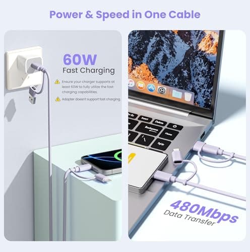 Elebase for iPhone 17 USB C Charger Cable,Multi 4 in 1 Charging Cord 6.6FT,60W Fast Charging USBC Lead with USB A/Lightning Adapter for New Apple 17e 16 15 14 Pro Max,Samsung S26,Airpods 3,iPad Air 6 - Thumbnail 4