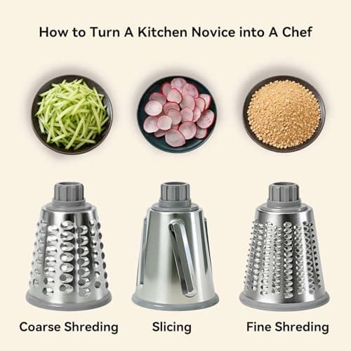 Spylandy 3-in-1 Manual Rotary Cheese Grater & Vegetable Slicer, Round Mandoline Food Chopper with 3 Interchangeable Blades, Strong Suction Base Hand Crank Grater for Cheese, Potato, Nuts & Veggies - Thumbnail 4