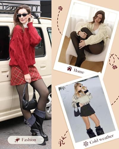 iceROSE Fleece Lined Tights Women - Sheer Black Thermal Leggings Thick Warm Pantyhose Fake Translucent Dress for Cold Winter - Thumbnail 5