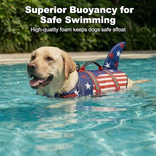 Doglay Dog Life Jacket, Ripstop Cute Shark Dog Life Jacket with Superior Buoyancy and Rescue Handle, Adjustable Dog Life Vests for Swimming Boating, Pet Flotation Vest for Small Medium Large Dogs - Thumbnail 5