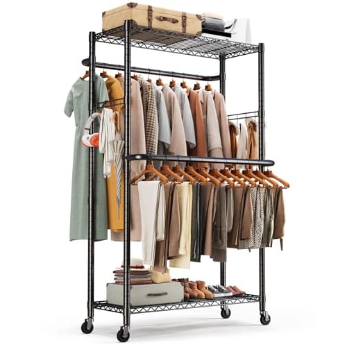 HOKEEPER Clothes Racks 400 LBS Heavy Duty Clothing Racks for Hanging Clothes Adjustable Coat Rack with Wheels & Hooks Freestanding Wire Garment Rack Portable Closet Wardrobe 74.8''H*38.2" W - Image 1