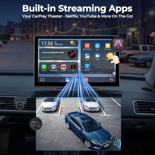 LAMTTO 9" Wireless CarPlay Screen with Net-Flix YouTube Apps Portable Car Play Screen for Apple Carplay and Android Auto with Backup Camera Navigation Bluetooth Voice Control AUX Siri - Thumbnail 4