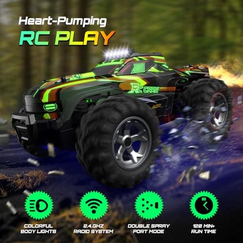 Remote Control Car for boys, 1:16 Scale All Terrain RC Cars,High Speed 25Km/h Fast Car with Colorful Led Light and spray, 2x1300mAh Rechargeable Battery RC Truck, Toy Car Gift for Teen Boys Girl Kids - Thumbnail 2