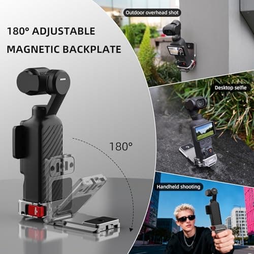 Flymile Pocket 4 Magnetic Mount Stand, 180° Adjustable Aluminum Metal Cage Frame Clamp Desk Bracket for Osmo Pocket 4, Expansion Adapter Magnet Handle ＆ Cold Shoe for DJI Osmo Pocket 4 Accessories - Thumbnail 6