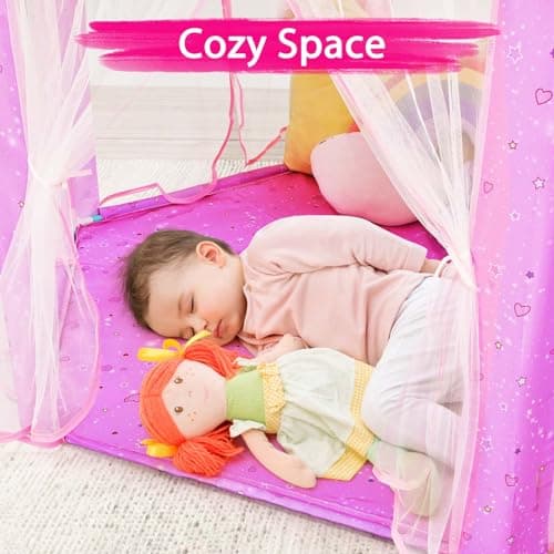 Monobeach Princess Tent Girls Unicorn Large Playhouse Kids Castle Play Tent with Star Lights Gift Toy for Children Indoor and Outdoor Games, 55'' x 53'' (DxH) - Thumbnail 5