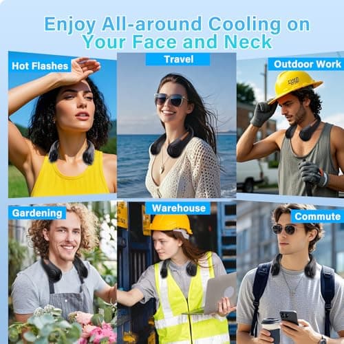 Portable Neck Fan Rechargeable, 5 Speeds, Lightweight, Long Lasting, Battery Operated All-Around Cooling Quiet Personal Fans for Travel Camping Cooling Essentials, Birthday Gifts for Women Men Mom Dad - Thumbnail 6