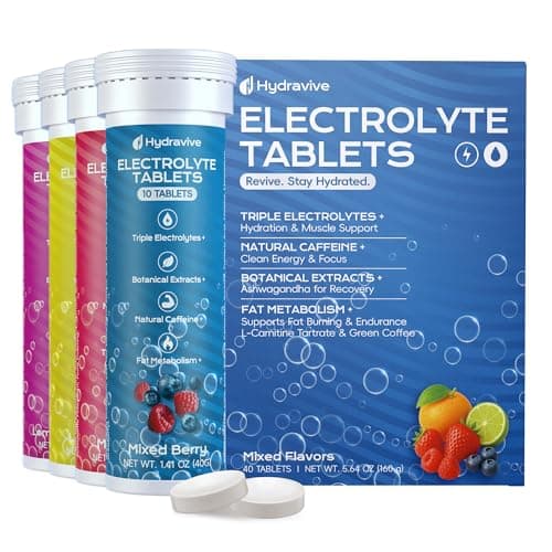 Hydravive Electrolyte Tablets Sugar Free, Hydration Electrolyte Tablets, Sodium, Potassium, Magnesium, Calcium, Green Tea, Green Coffee, Ashwagandha, Zero Sugar Hydration Drink Variety (40 Servings) - Image 1