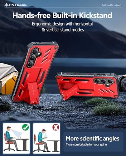 FNTCASE for Samsung Galaxy S26 Case: with [Built-in Screen Protector & Kickstand] [2 Front Frames] [Military-Grade Drop Protection] Heavy Duty Shockproof Rugged Case Full Body Protective Cover Red - Thumbnail 4