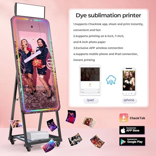 MWE Magic Mirror Photo Booth Machine Touch Screen with Printer,12MP 4K HD Camera,RGB Surround Light Music Sync,Professional Photography Light,Dual System,Software APP Remote Control (47in+Printer) - Thumbnail 2