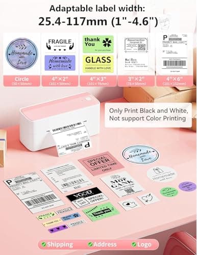 Phomemo Bluetooth Thermal Label Printer, 241BT 4X6 Wireless Shipping Label Printer for Small Business, Pink Labels Printers for Shipping Package, Compatible with iPhone, Android, Shopify, Amazon, USPS - Thumbnail 3