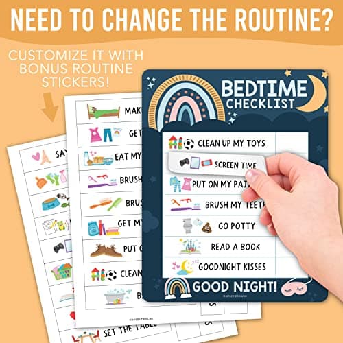 Magnetic Morning & Bedtime Routine Chart for Kids - Customizable Toddler Daily Schedule Board with Dry Erase Surface, Stickers & Marker, Build Habits with Visual Checklists, Boho Theme - Thumbnail 5