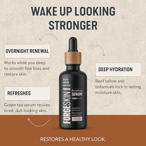 FORGE SKIN® Night Beef Tallow Serum for Men [TALLOW-BASED] - Facial Essence for Face Wrinkles with Essential Oils - Natural Green Tea Skincare for Radiance and Skin Hydration (1.7 OZ) - Thumbnail 4