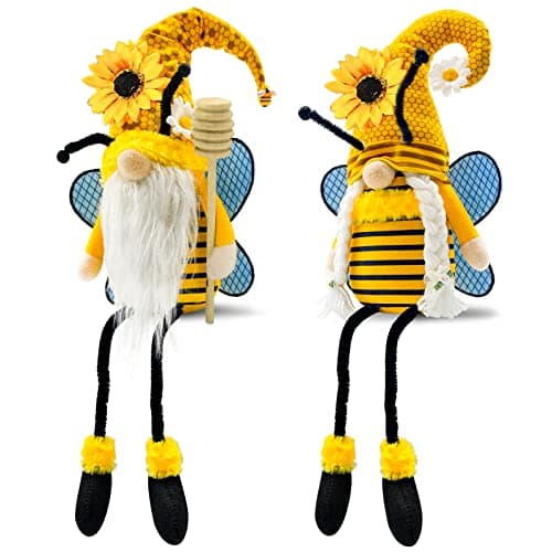Lovinland Spring Decorations for Home, Office, Indoor - Yellow Honey Bumble Bee Sunflower Plush Gnomes Doll - Summer Gnome Gifts for Women - Bee Stuffed Sitters for Shelf Decor - Image 1