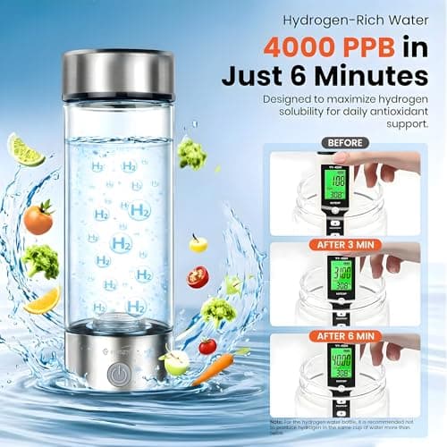 2026 Hydrogen Water Bottle, Up to 3100 PPB in 3 Mins, SPE PEM Tech, 1500mAh Rechargeable Portable Hydrogen Water Bottle, 420ml/14OZ for Travel, Gym, Home, Office, Daily Use | Gift for Family & Friends - Thumbnail 2