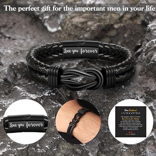 Btysun 80th Birthday Gifts for Men,Men Birthday Gift Ideas Leather Bracelets for Men Black Infinity Knot Bracelets for Men Dad Birthday Gifts - Thumbnail 5