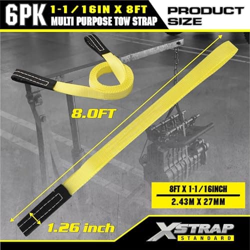 XSTRAP STANDARD 6PK 1" x8' Lift Sling Web Strap/Wear Guard End, 4,000 lbs Break Strength Lifting Straps with 2 Reinforced Loops for Tree Saver Lifting Furniture Appliances Machine - Thumbnail 5