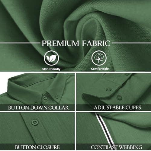 Men’s Casual Untucked Button Down Shirt Long Sleeve Stylish Business Casual Dress Shirts Green - Thumbnail 6