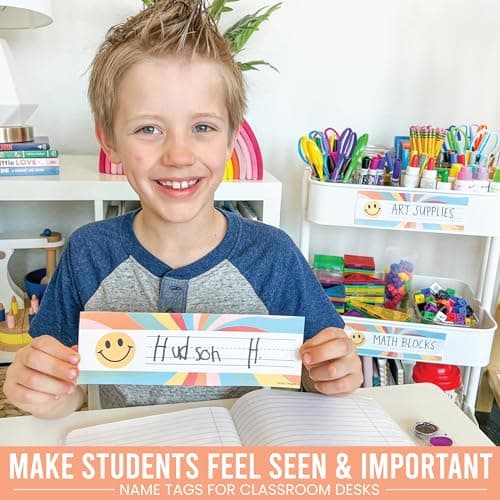Hadley Designs Desk Name Tags for Classroom - 25 Student Desk Name Plates for Classroom Decor, 9x3 Retro Nametags Cubby Labels Teacher Supplies, 1st 2nd 3rd Grade Kindergarten Preschool Must Haves - Thumbnail 2