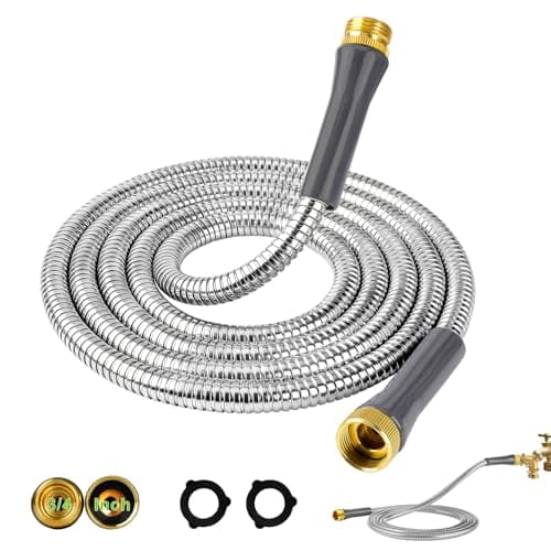 Metal Garden Hose 10ft Flexible Short Stainless Steel Water Hose Extension Female to Male Connector Kink Free Leader Lightweight Hoses for RV Hose Reel Box Yard Outdoor Sink Watering Tools Car wash - Image 1
