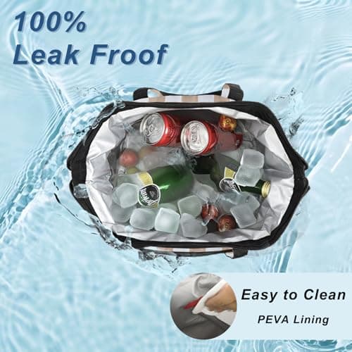 U+U Reusable Lunch Bag for Women Men Leakproof Lunch Tote Bag with Adjustable Strap, Holds Lunch Box, Snacks, Fruits for Work, Picnic or Travel - Insulated, Large Capacity, Waterproof(Khaki Checkered) - Thumbnail 4
