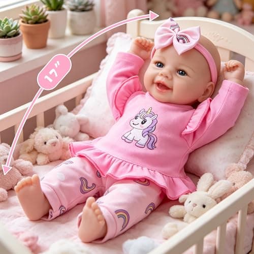 EKOKIZ Realistic Baby Doll Girl 17 Inch - Soft Body Lifelike Reborn Doll with Clothes and Feeding Set, Real Life Baby Dolls Gift for Kids Age 3+ Birthday, Pretend Play - Thumbnail 5
