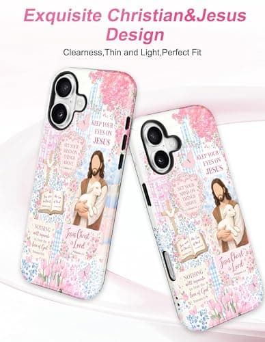 Aitipy Compatible with MagSafe Christian Collage Case for iPhone 17 Pro, Cute Magnetic Aesthetic Blue Pink Jesus Soft TPU and Hard PC Shockproof Protective Phone Cover for Women Girls - Thumbnail 3