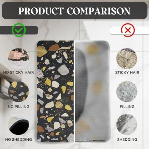 MontVoo -Bath Mat-Non Slip Thin Bathroom Rugs Fit Under Door- Quick Dry Absorbent Faux Suede Surface Grey Bathroom Floor Mats-Shower Rug for in Front of Bathtub Shower Black & Multi Color 16x24 - Thumbnail 6