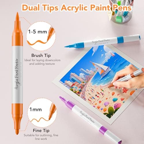 WELLOKB Acrylic Paint Markers, 80 Acrylic Markers Dual Tip Paint Pens for Fabric, Painting Rocks, Wood, Glass, Coloring Books, Ceramic, DIY Crafts Art Supplies for Adults - Thumbnail 2
