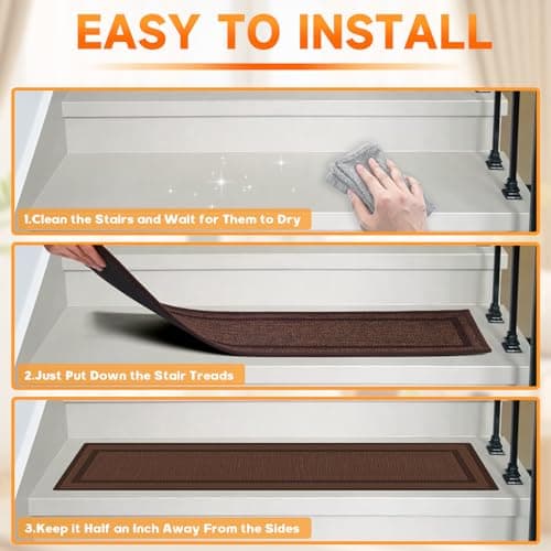 Stair Treads for Wooden Steps Indoor,Carpet Stair Treads Non-Slip,Machine Washable Stair Runners for Kids Elders and Pets,Brown,8"x30",7 Pieces - Thumbnail 6