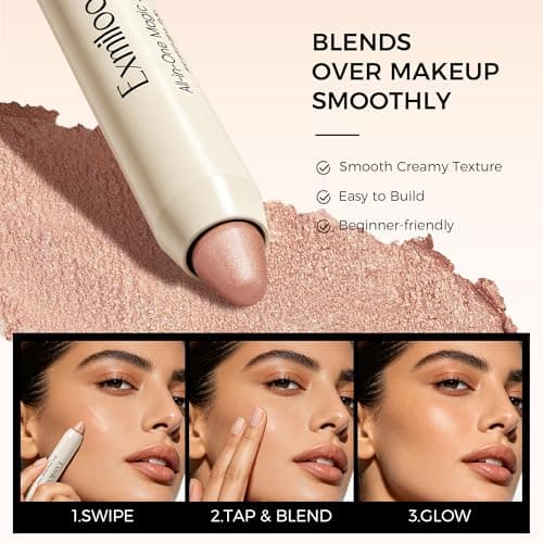 Exmiloo Multi-Use Cream Highlighter Stick for Face, Soft Champagne Glow - Thumbnail 5