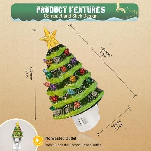 JandCase Christmas Tree Night Light, 3000K Night Lights Plug into Wall,Cute & Funny Christmas Night Light for Kids,Plug in Vintage Decor Nightlight with 360° Rotatable for Home Party Decor,1 Pack - Thumbnail 5