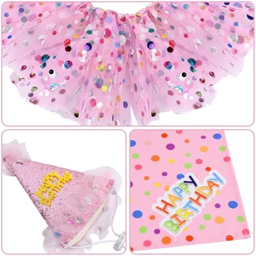 yuboo Pink Birthday Porch Goose Outfit, Tulle Skirt, Glitter Hat & Bandana Fits 17" to 23" Cement Plastic Lawn Geese Summer Garden Decor Statue Clothes - Thumbnail 2