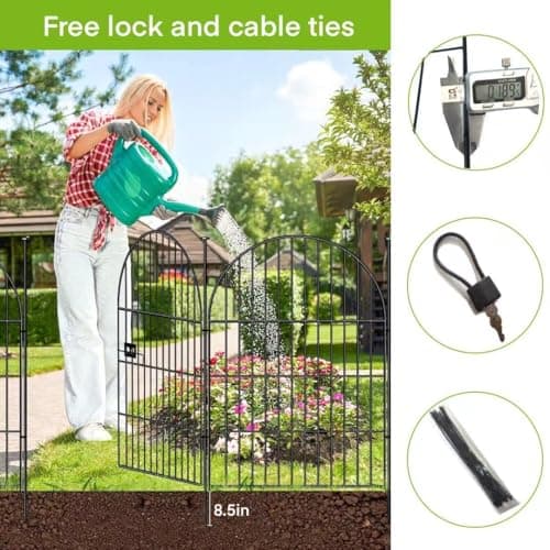 ADAVIN Garden Fence Animal Barrier with Gate 32 in(H)×35 Ft(L) 16 Panels,Rustproof Metal Wire Tall Fencing Border for Dogs Rabbits,Outdoor no dig pet Fences,Black Flower Edging for Yard,Arched - Thumbnail 5