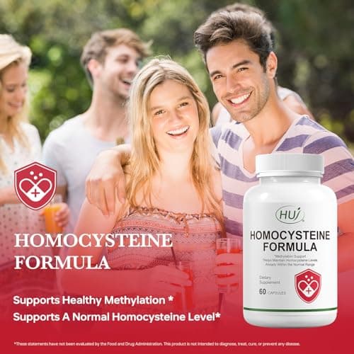 HUJ Homocysteine Formula Supplement - with B2, B12, Folate & Betaine HCl - for Homocysteine Metabolism & Methylation Support*- 60 Capsules - Thumbnail 3