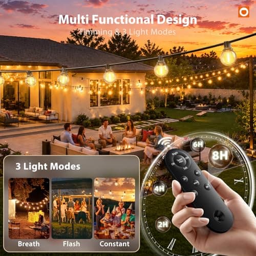 addlon 198FT(192+6) Solar String Lights Outdoor Waterproof, 60+4 LED Shatterproof Bulbs with Remote, 3 Light Modes Dimmable Timable, Extra Long Patio Lights for Large Backyard, Garden, Wedding, Party - Thumbnail 2