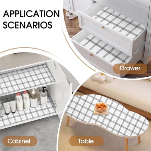 Beautysaid Shelf and Drawer Liner for Kitchen Cabinet, Non Adhesive Non Slip Shelf Paper Waterproof Washable Thickened for Dresser Pantry Shelve Bathroom Protector Liner(Plaid,12 in x 10 FT) - Thumbnail 6