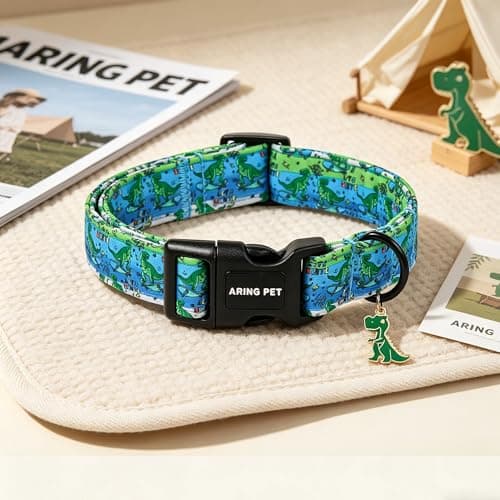 ARING PET Dinosaur Dog Collar, Cute Green Blue Boy Doggy Skate Dino Collars for Puppy Small Medium Large Male Dogs, for Daily Photos Summer Beach Walking Hiking Picnic-XL - Thumbnail 2