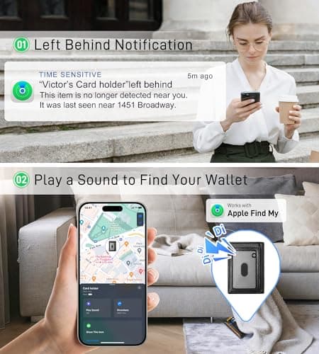 Auskang Men's Wallet with Smart Tracker Works for Find My App, GPS Credit Card Holder Leather Slim Minimalist RFID Blocking Smart High capacity and ID window Wallet for Men(Carbon Black) - Thumbnail 2