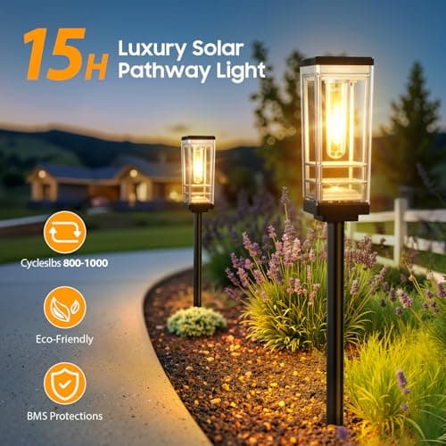 Ahaorigin 6 Pack Solar Lights Outdoor, Up to 15 Hrs Brighter Solar Pathway Lights, Luxury Taller Solar Outdoor Light Waterproof for Path Garden Yard Landscape Walkway Driveway, Warm White - Thumbnail 2
