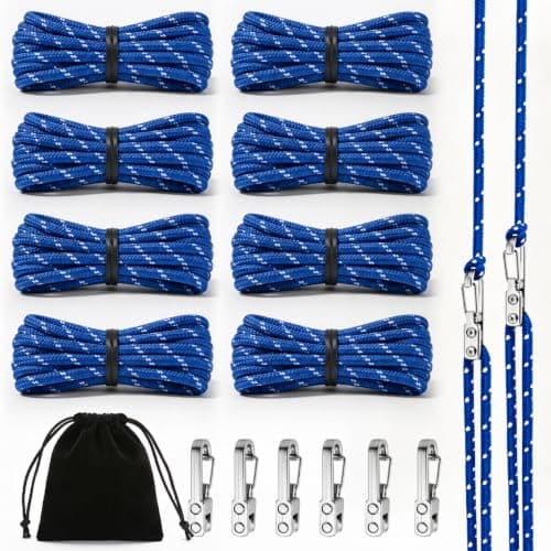 8 Pack Rope Tensioner Set with Alloy Buckles and Storage Bag, Adjustable Tie Down Ropes for Tent, Tarp, Hammock, Clothesline, Luggage & Outdoor Use (Blue) - Image 1