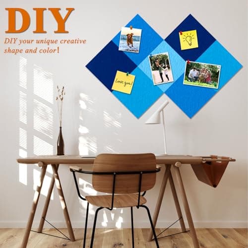 HULAVO Square Felt Cork Bulletin Board Tiles, Self Adhesive DIY Felt Pin Board for Wall 30" x 20" with 35 Pushpins for Office School Home Wall Decor Stickers Memos Photos Display (Gradual Blue) - Thumbnail 3