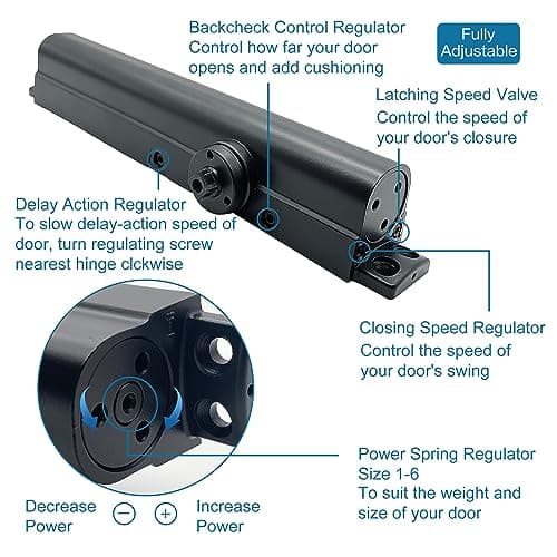 SOPHIA Door Closer Commercial Grade 1, Automatic Door Closer Heavy Duty, Fully Adjustable for 44-330LBS Doors, Auto Door Closure High Traffic Areas - ADA Compliant & UL Listed, Matte Black, DK8000 - Thumbnail 2