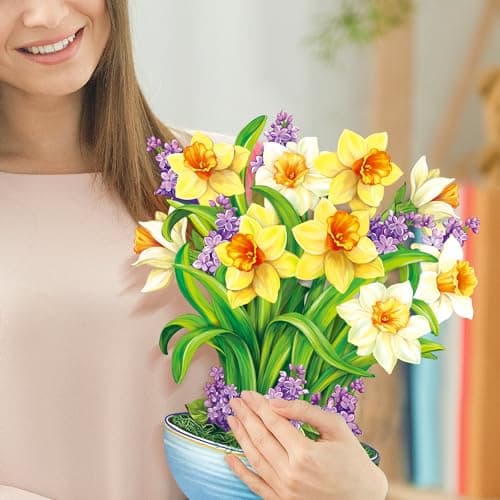 Airpark Mothers Day Gifts Card, 3D Pop Up Paper Flowers Bouquet 12’‘ with Note & Envelope, Birthday, Get Well, Teacher Appreciation Gifts, Thank You Cards for Women Mom Friends, Yellow Daffodils - Thumbnail 4