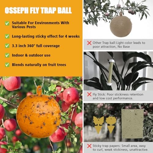 Osspeh Sticky Fruit Fly Trap Ball, Flying Traps Outdoor and Bugs Sticky Ball, Sticky Fly Gnat Mosquito Bugs Flying Killer and Insects Trap Ball Traps(6pcs Yellow) - Thumbnail 6